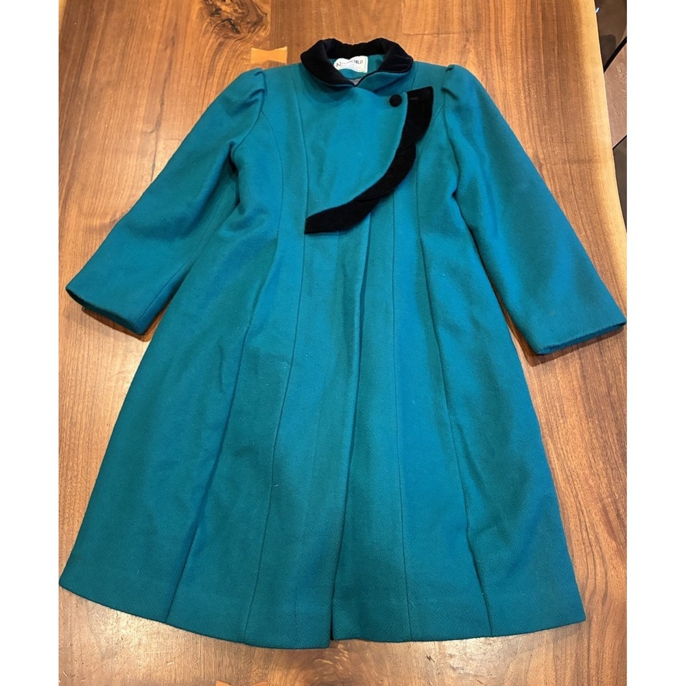 Vintage Rothschild Wool Coat Made In USA Union made Sz 8 Teal Black